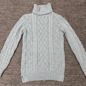 Aran Crafts Sweater Women XS Light Blue Cable Knit Merino Wool Ireland Irish